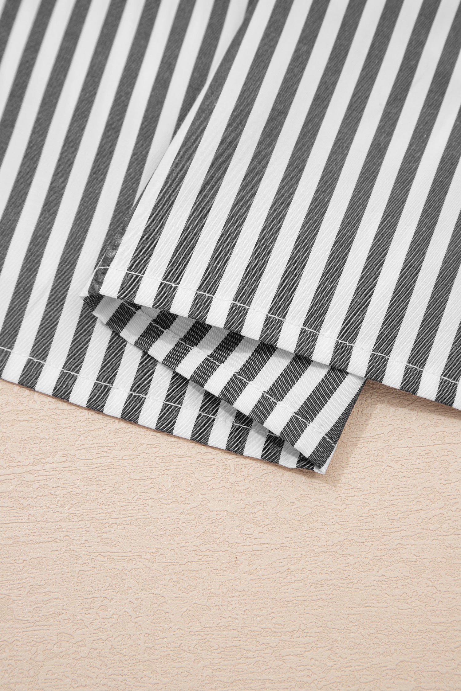 Black Stripe Plus Size V Neck Roll-tab Short Dolman Sleeve Blouse