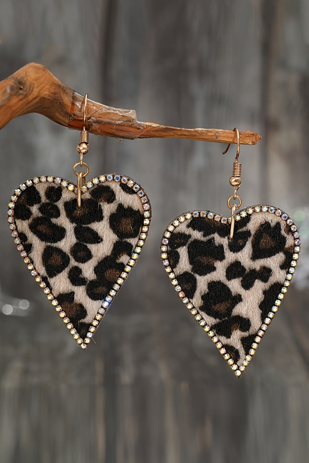 Rhinestone Edge Leopard Heart Shape Earrings