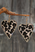 Rhinestone Edge Leopard Heart Shape Earrings