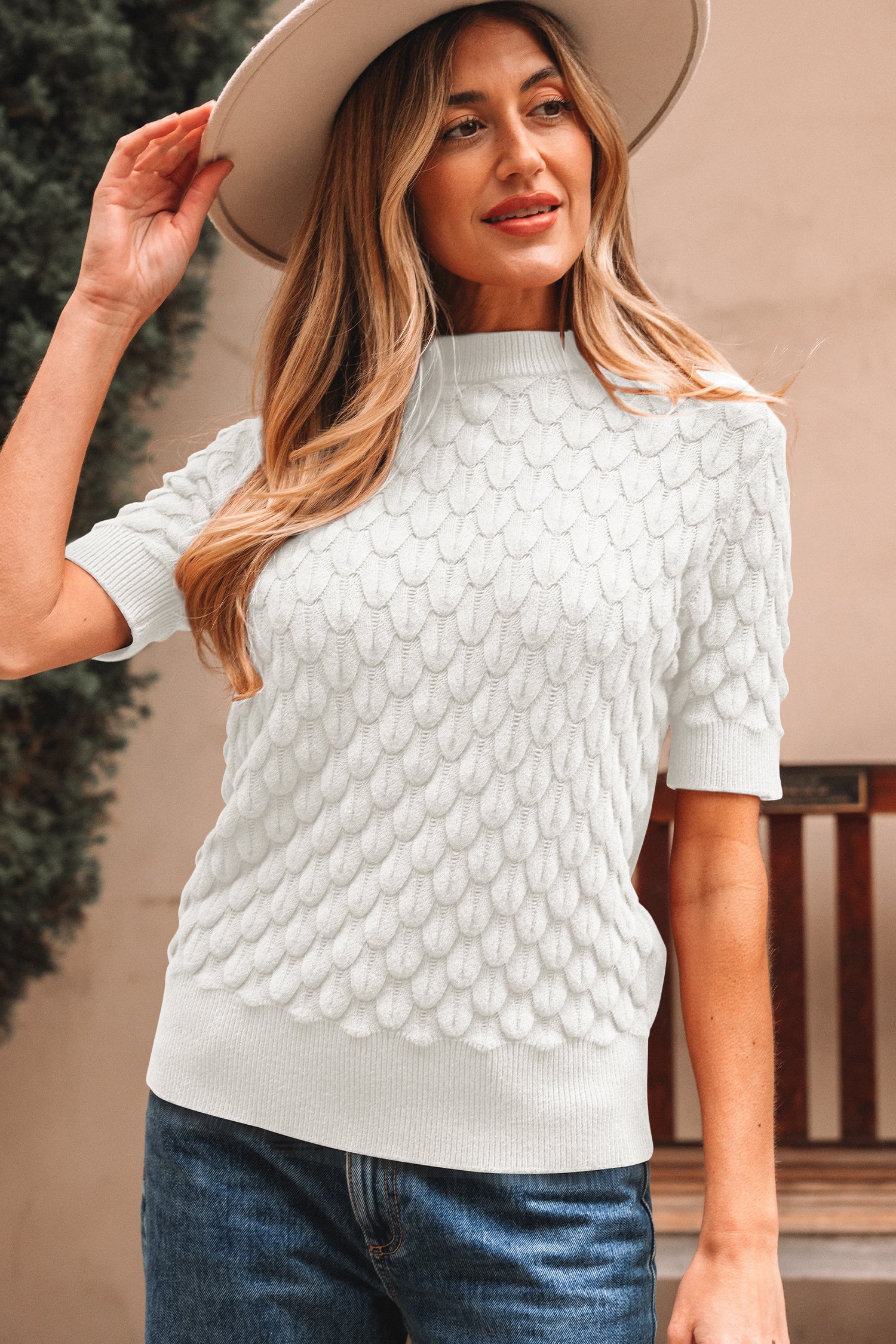 Knitted Short Sleeve Sweater