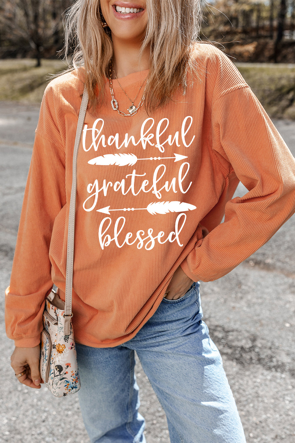 Thankful Grateful Blessed Arrow Graphic Sweatshirt