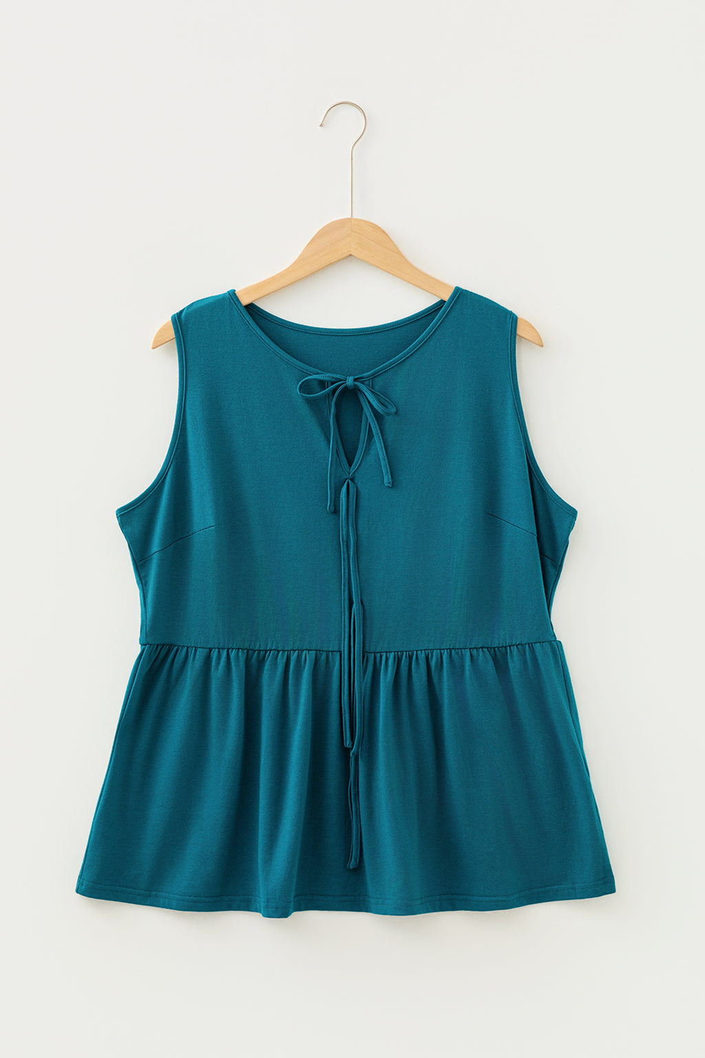 Black Plus Size Solid Color Bow Tie Peplum Tank Top