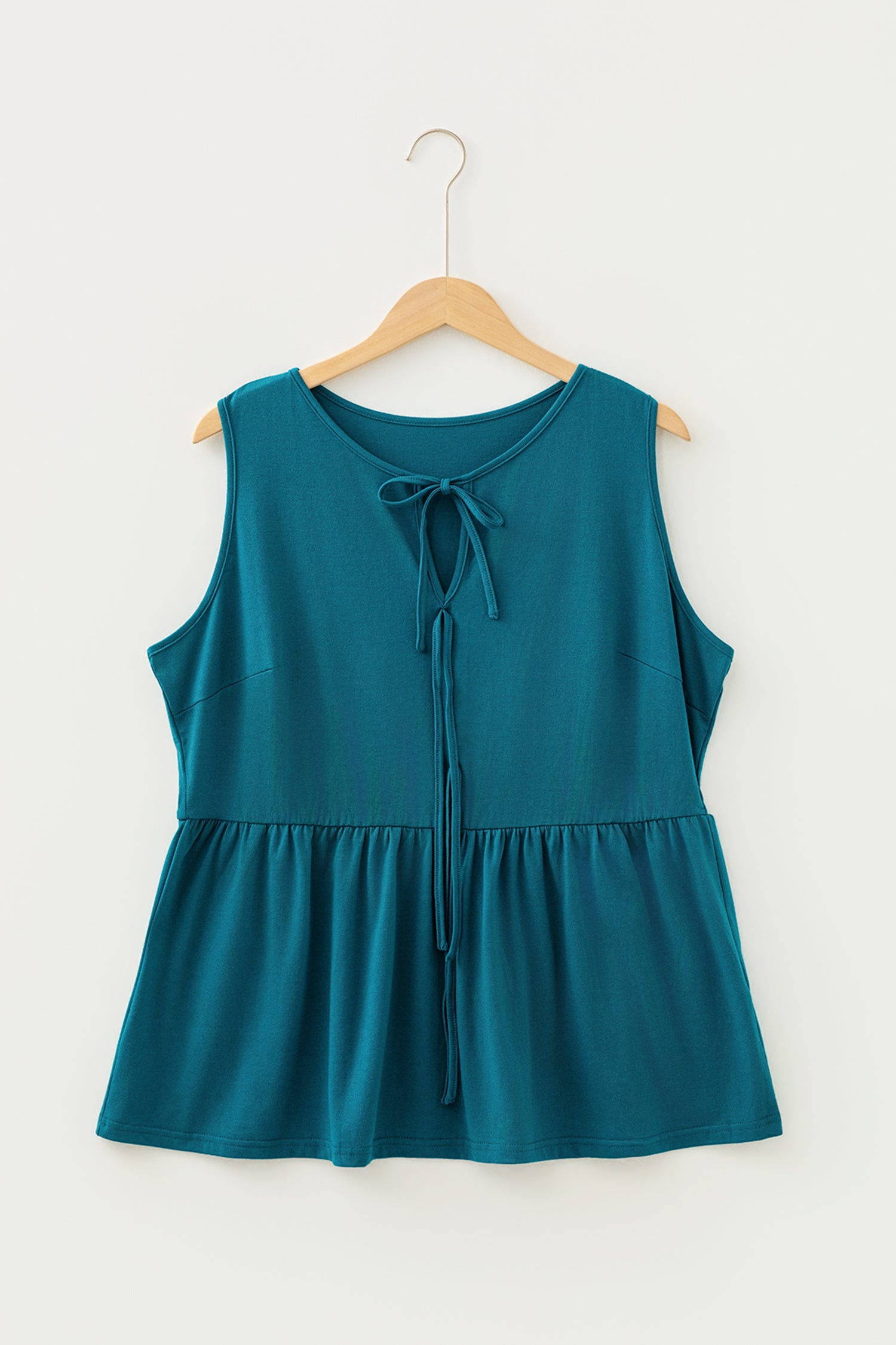 Black Plus Size Solid Color Bow Tie Peplum Tank Top