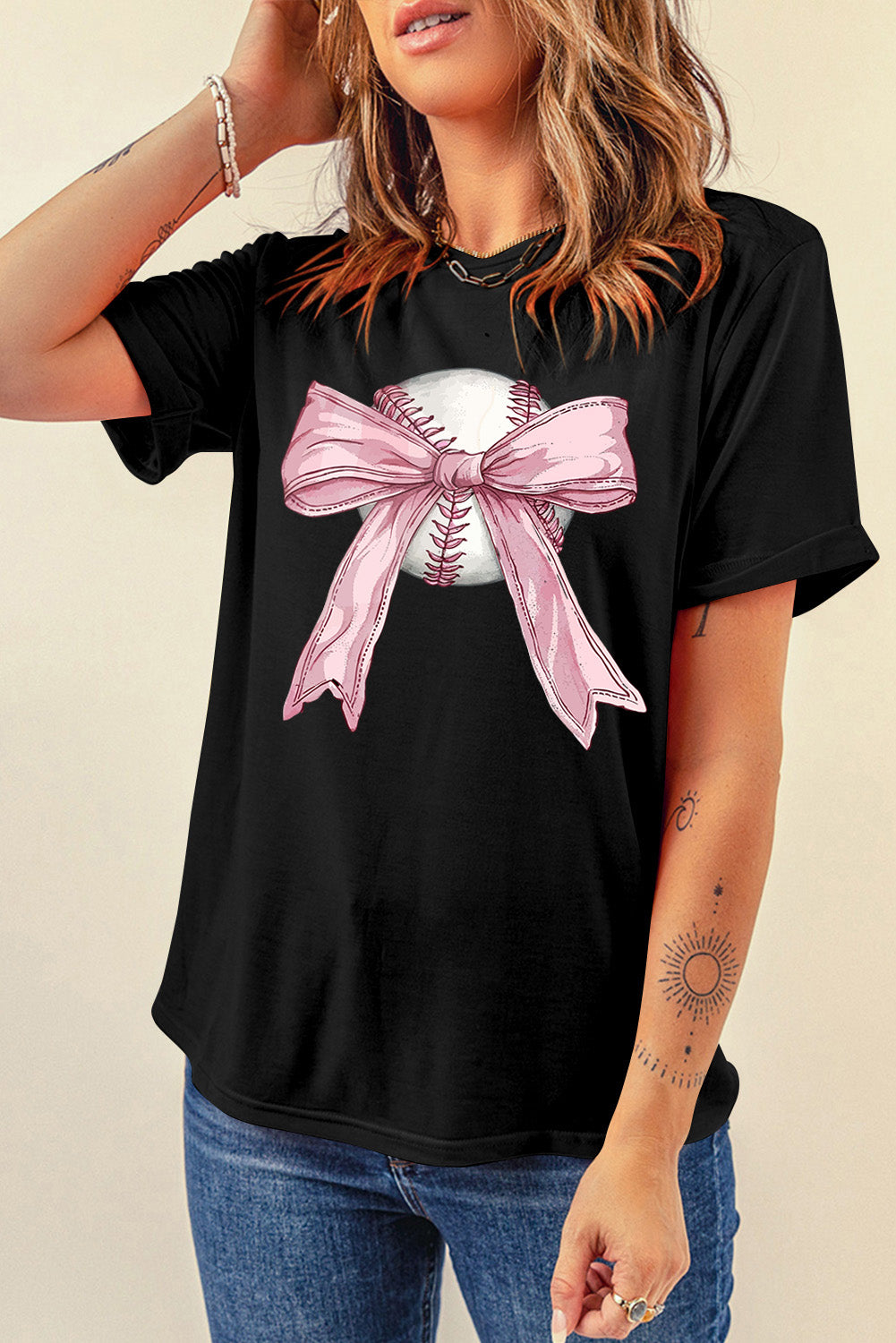 Baseball Bow Graphic T-Shirt