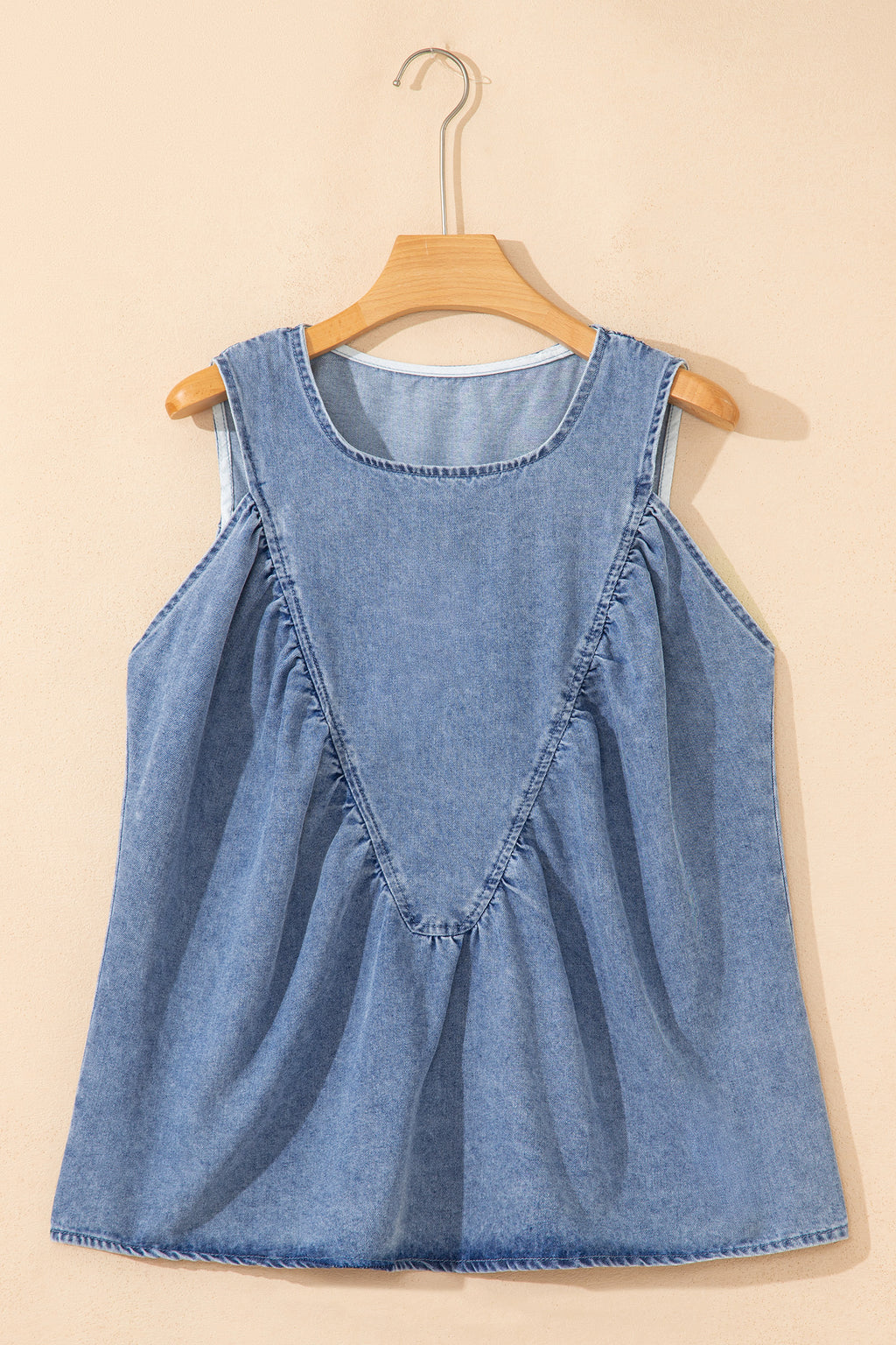 Denim Pleated Patchwork Sleeveless Top