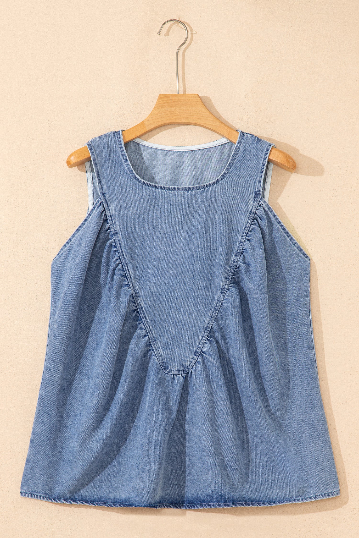 Denim Pleated Patchwork Sleeveless Top