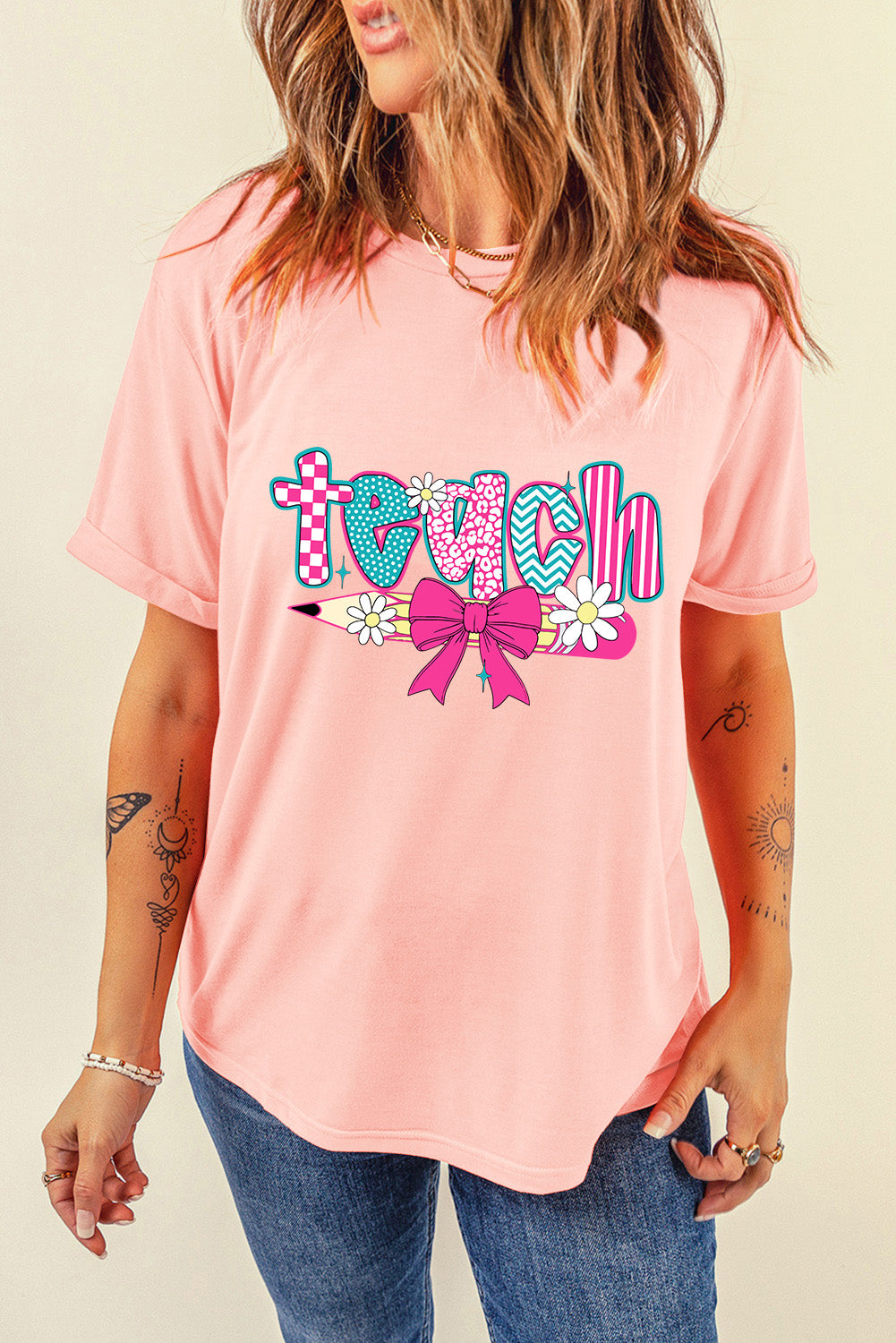 Checkered Teach Graphic T-Shirt