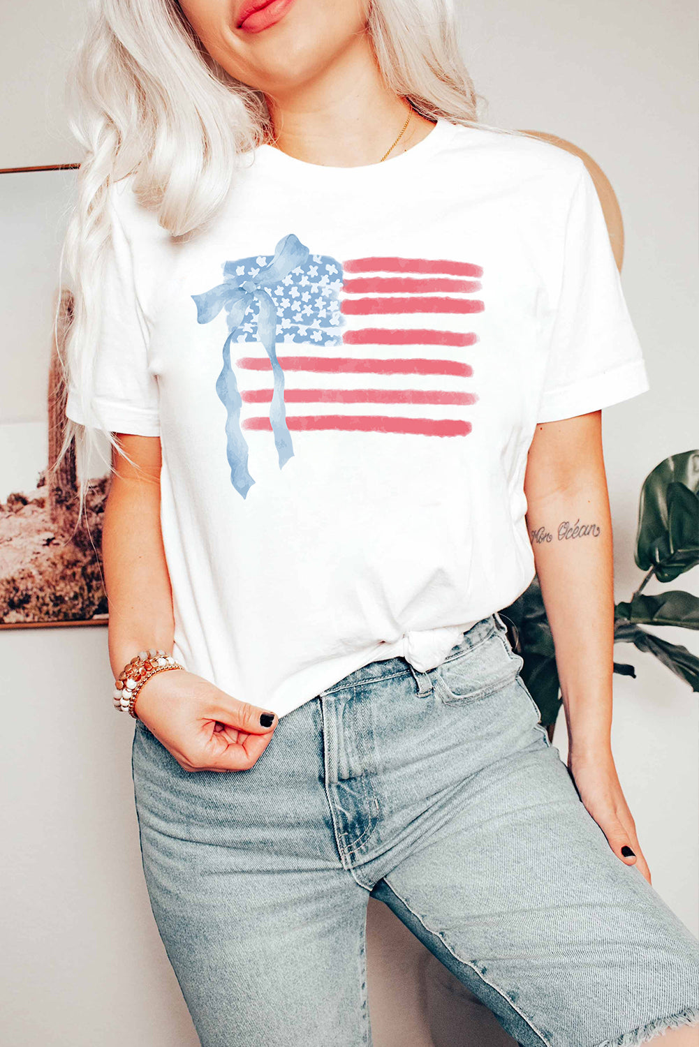 American Flag Bow Knot T-Shirt