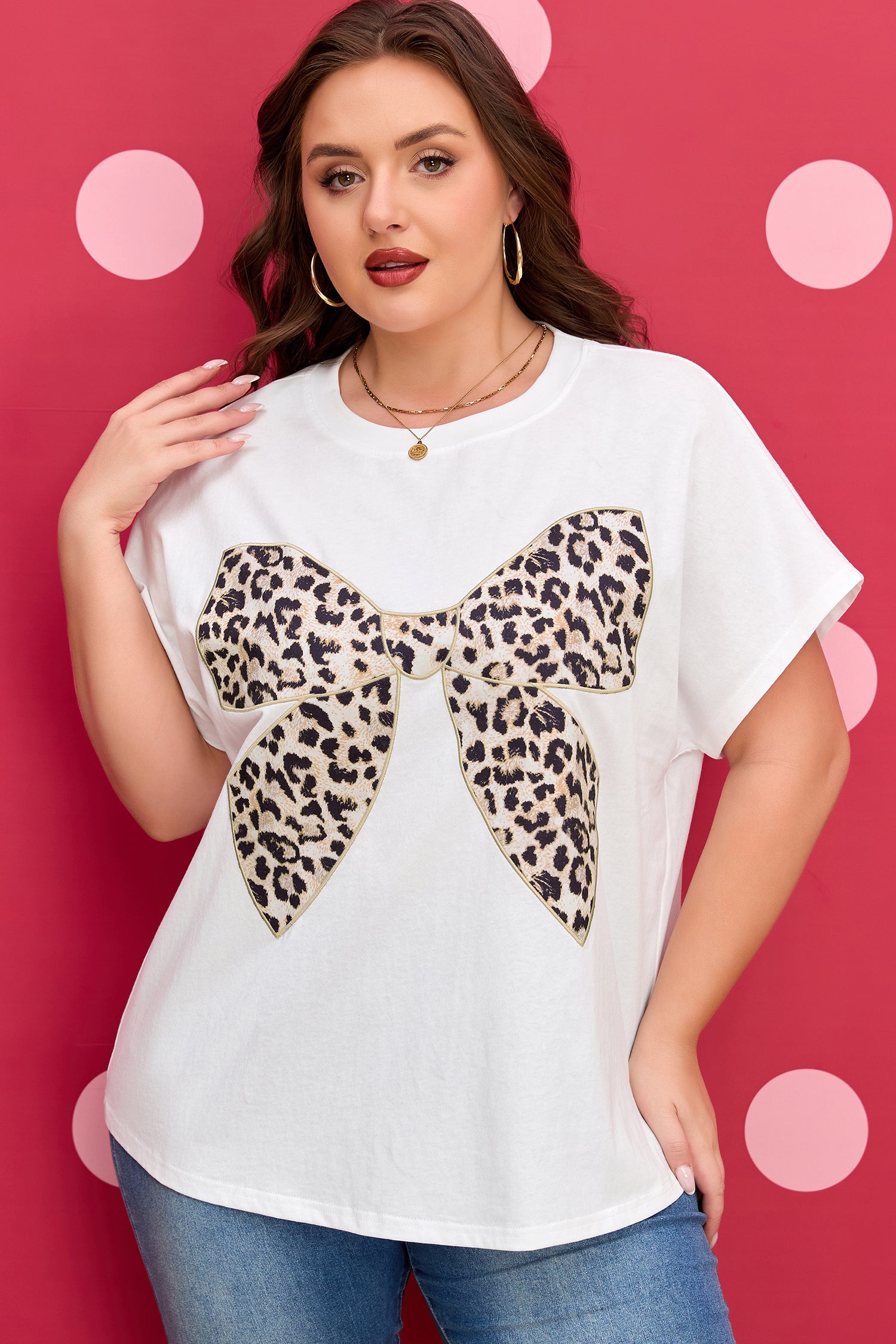Plus Size Leopard Bow Casual T Shirt