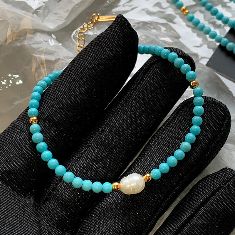 Pearl And Turquoise Bead Bracelet & Necklace