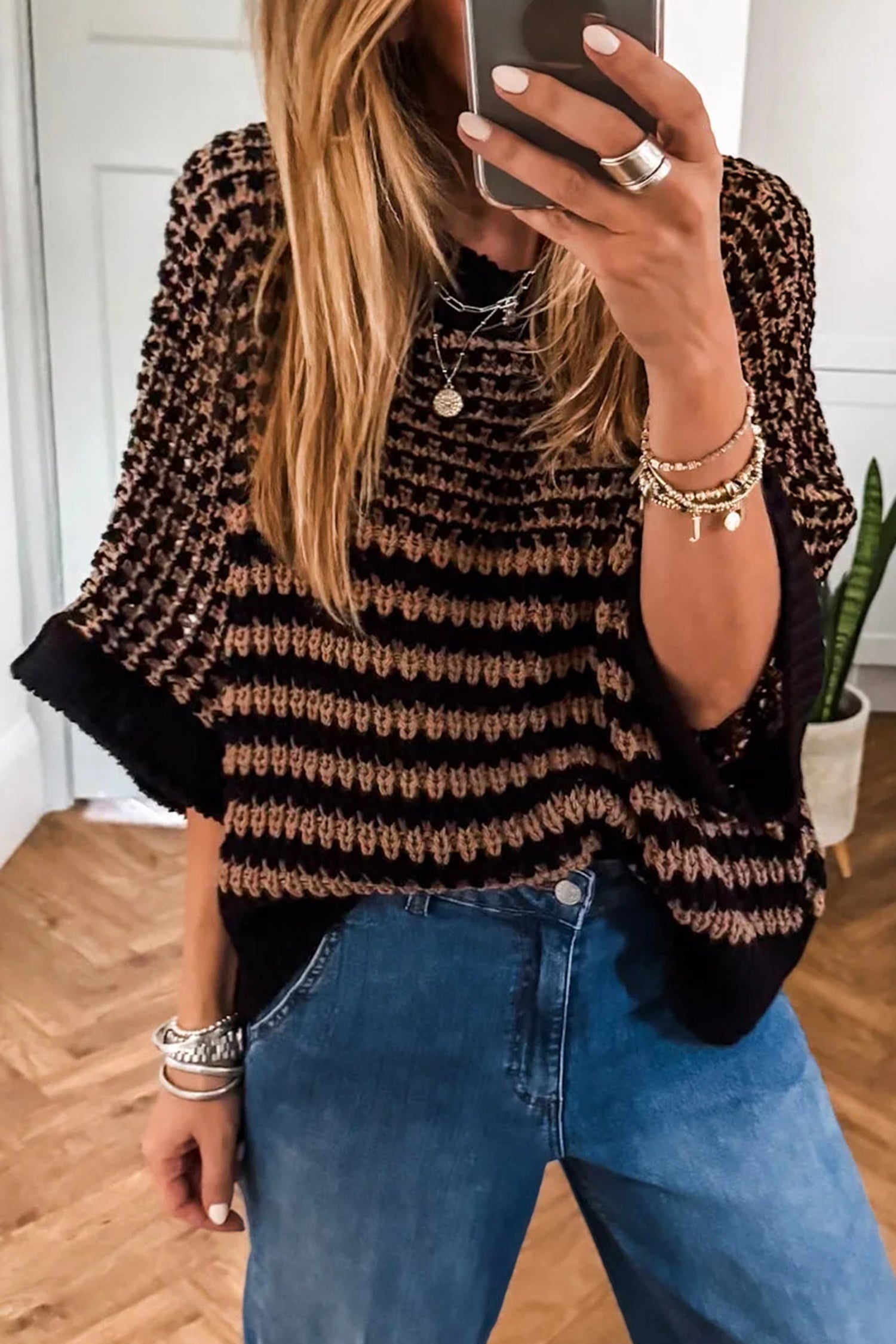 Striped Draped Sleeve Sweater