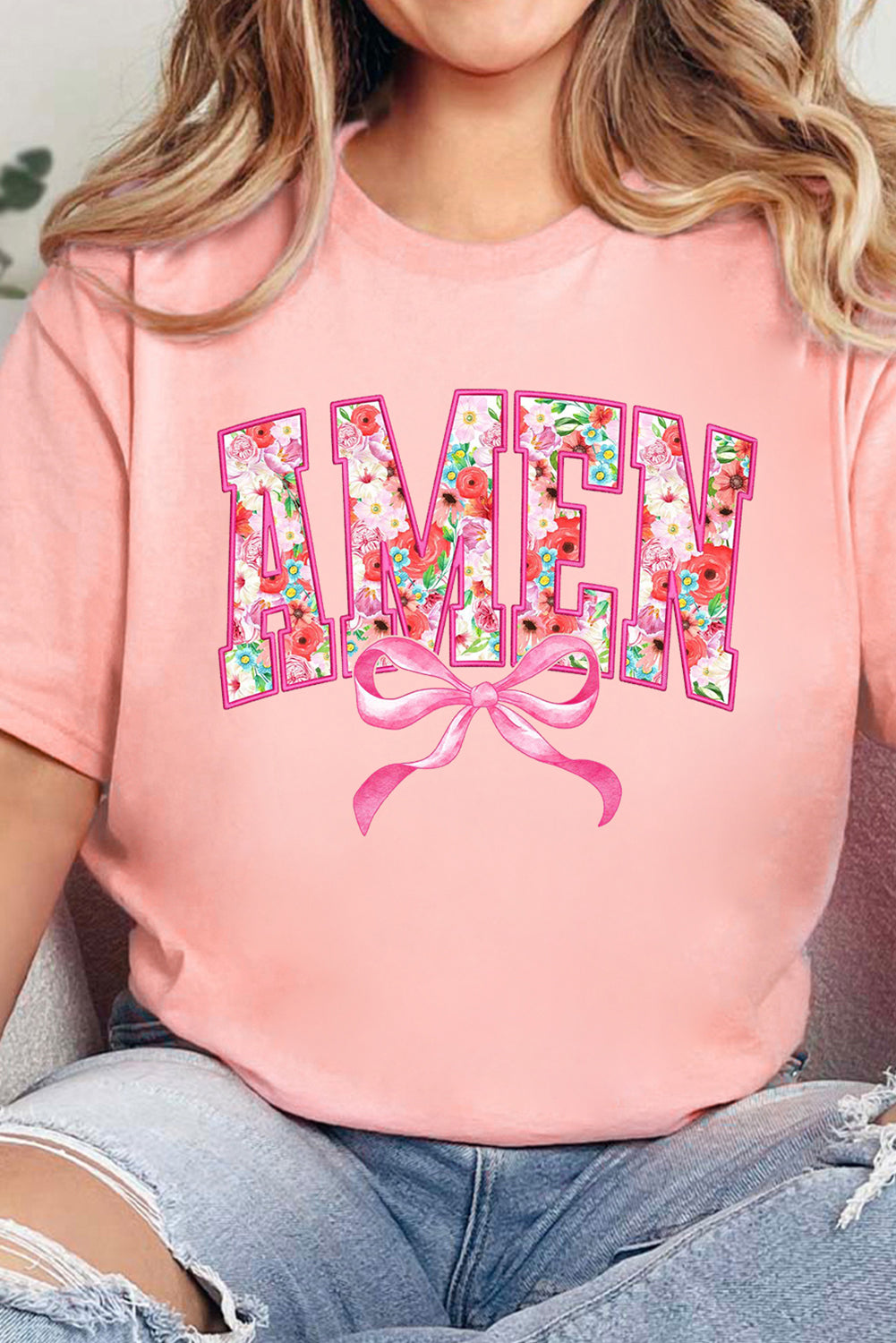 Floral Amen Bow Graphic Shirt