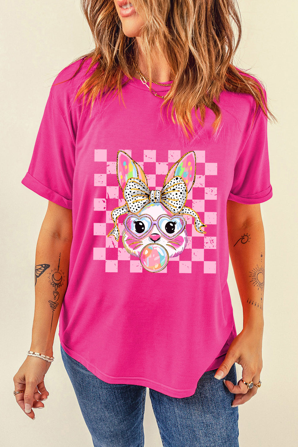 Bubble Gum Rabbit Graphic Easter T-Shirt