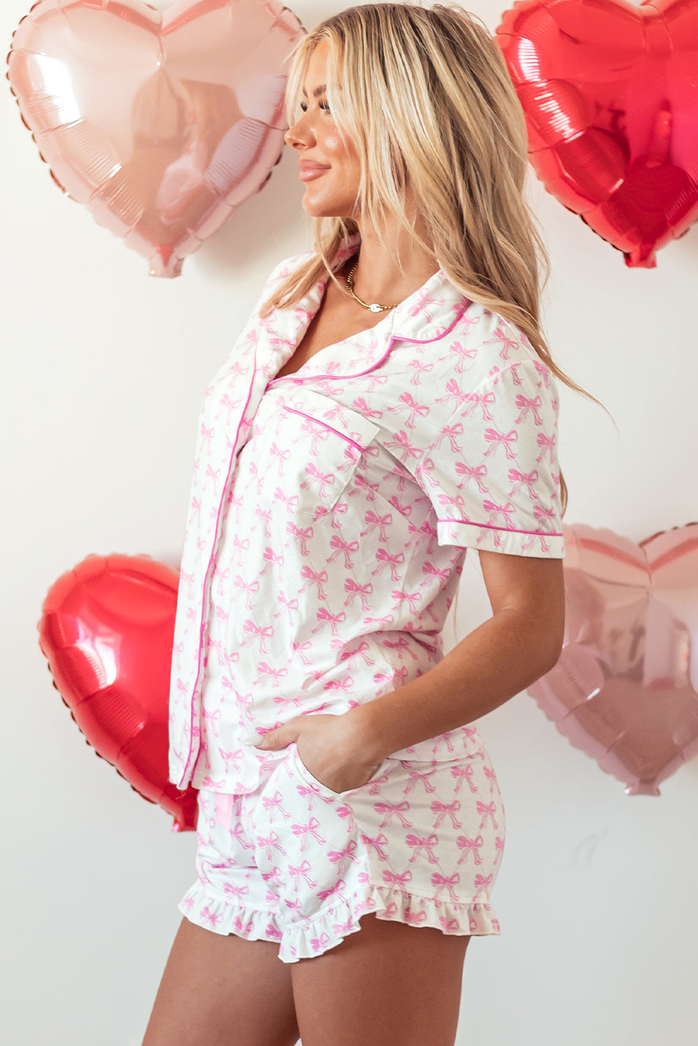Bowknot Short Sleeve and Shorts Pajama Set