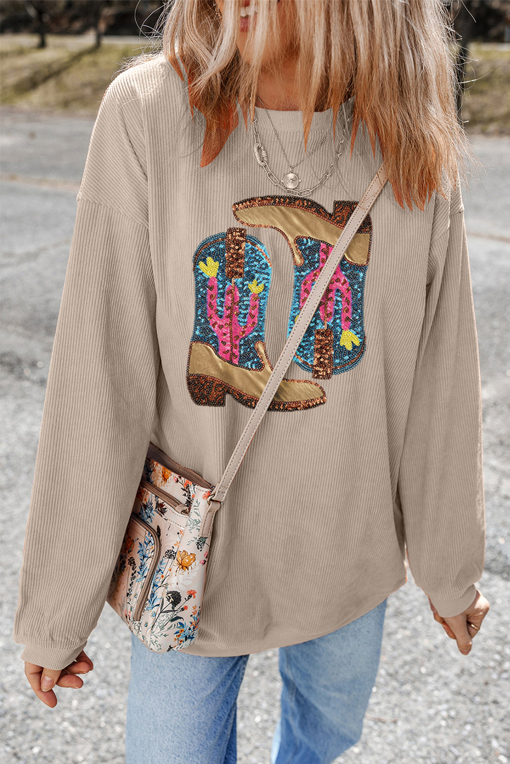 Western Cowboy Boots Graphic Loose Sweatshirt