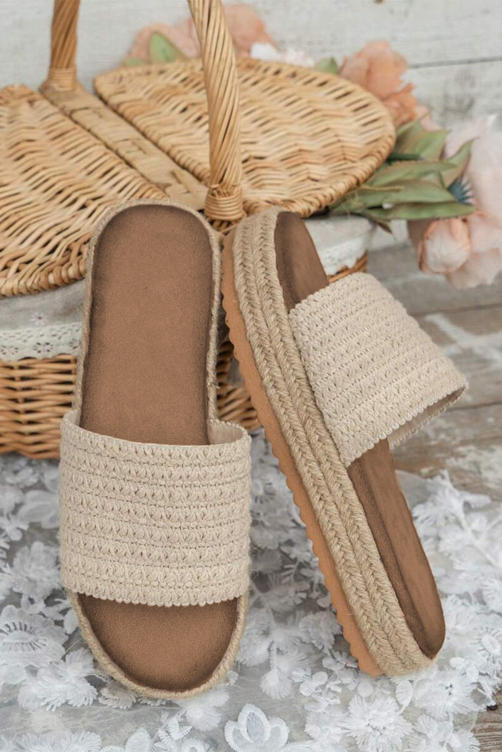 Boho Woven Wedge Slippers