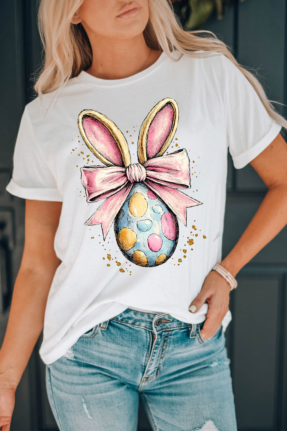 Easter Egg Bow Bunny Ear T-Shirt