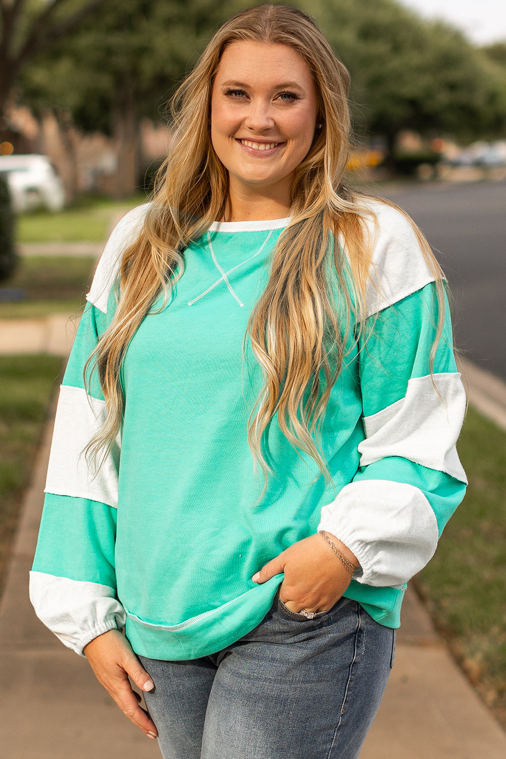 Plus Size Color block Patchwork Sweatshirt
