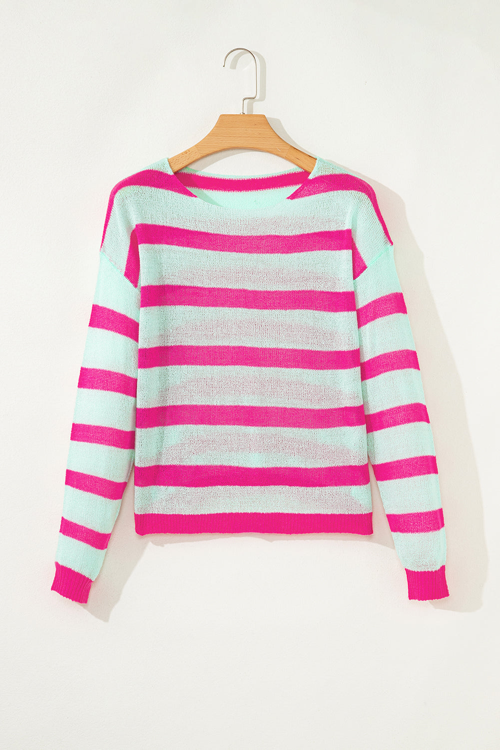 Green Stripe Round Neck Casual Sweater