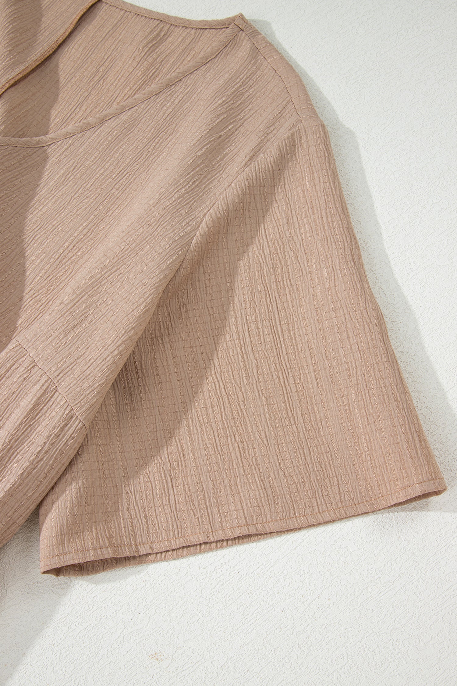 Dark Khaki Plus Size Textured Ruffled Short Sleeve Dress