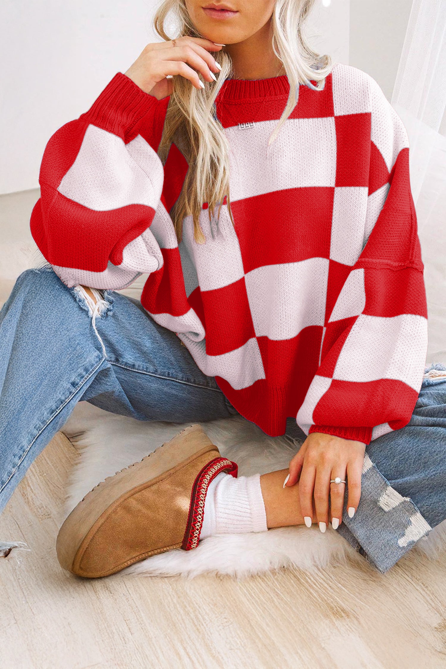 Checkered Long Sleeve Sweater