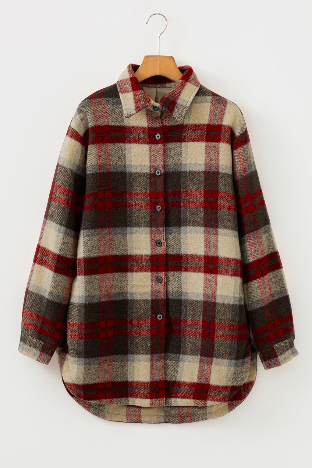 Brushed Plaid Buttoned Jacket