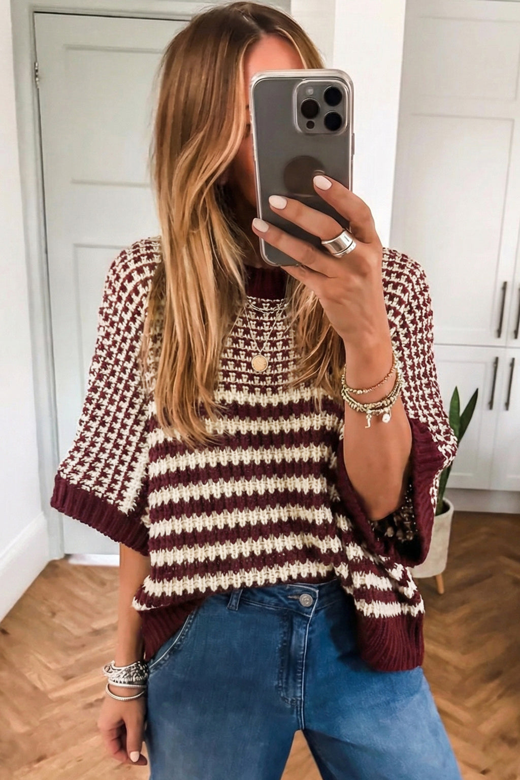 Striped Draped Sleeve Sweater