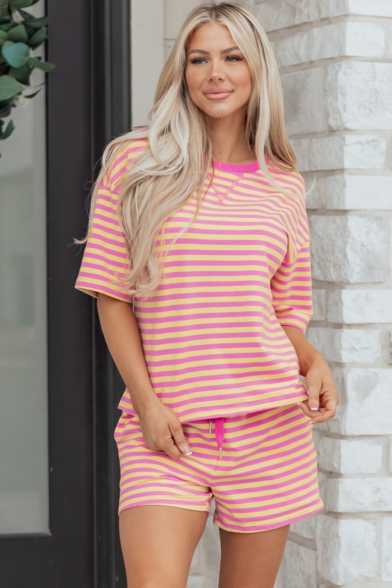 Striped Casual Terry Short Set