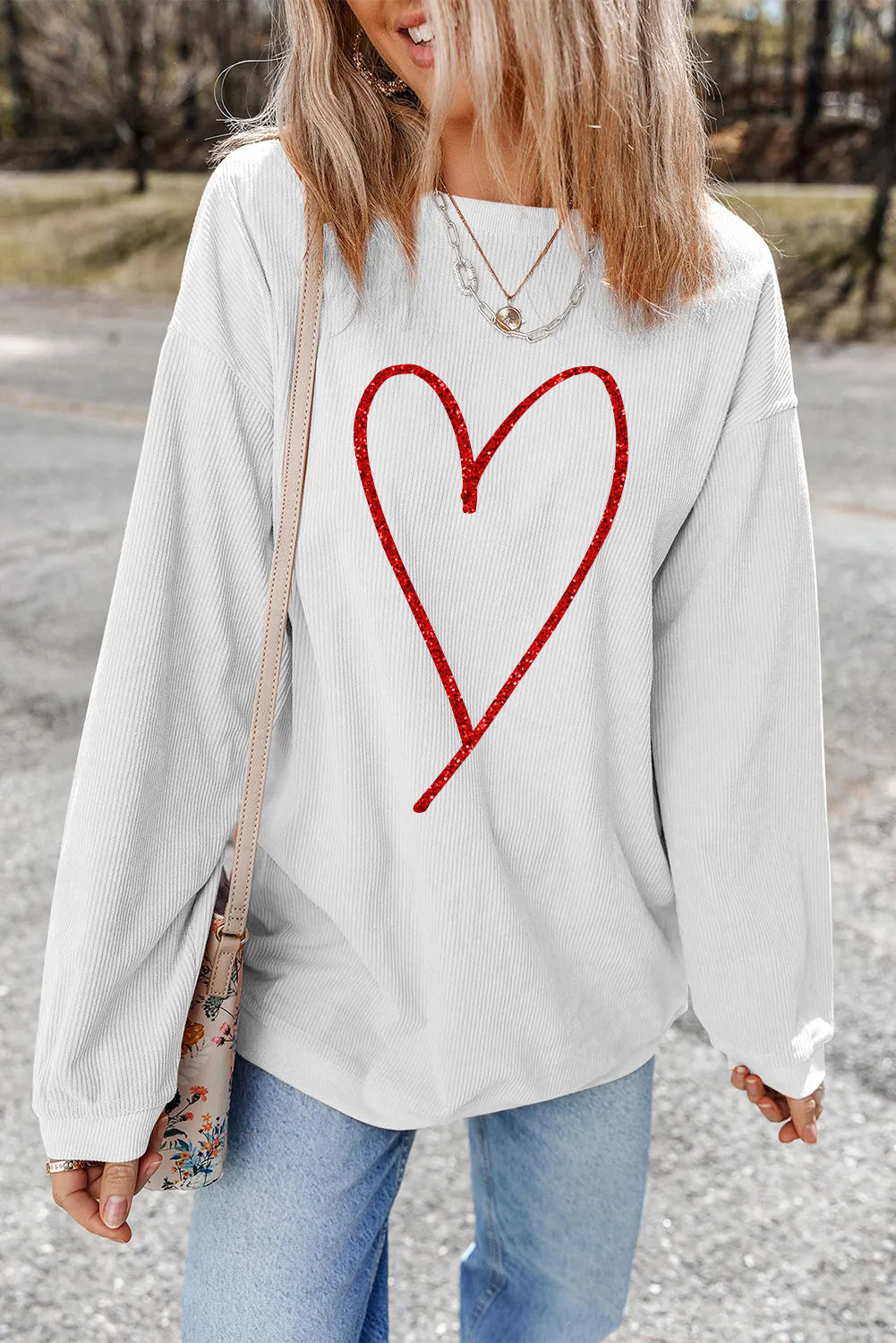 Glittering Heart Pullover Sweatshirt