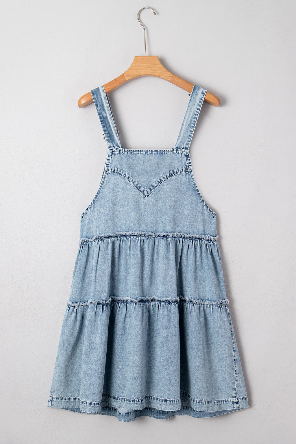 Dusk Blue Light Wash Tiered Flowy Overall Denim Dress