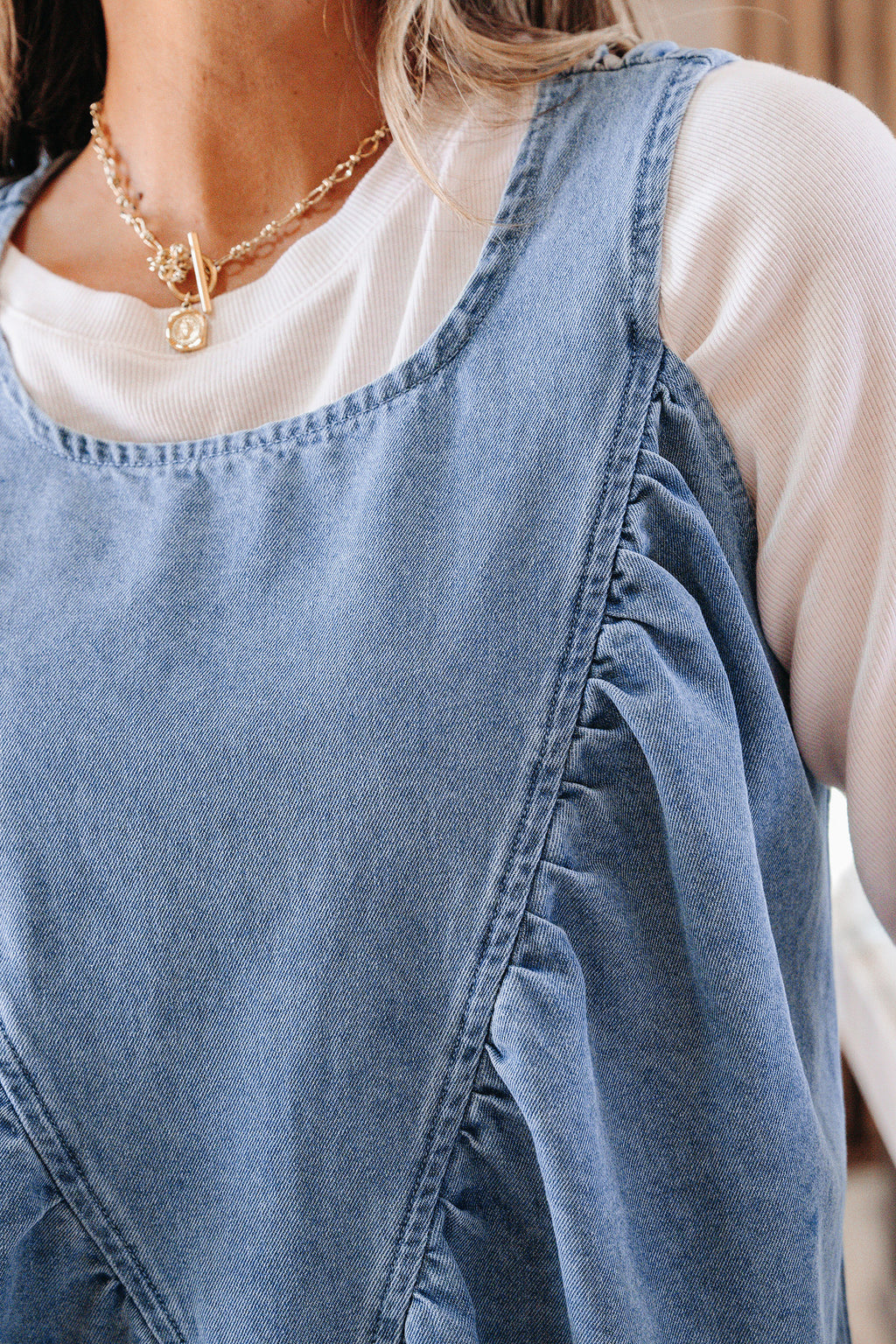 Denim Pleated Patchwork Sleeveless Top