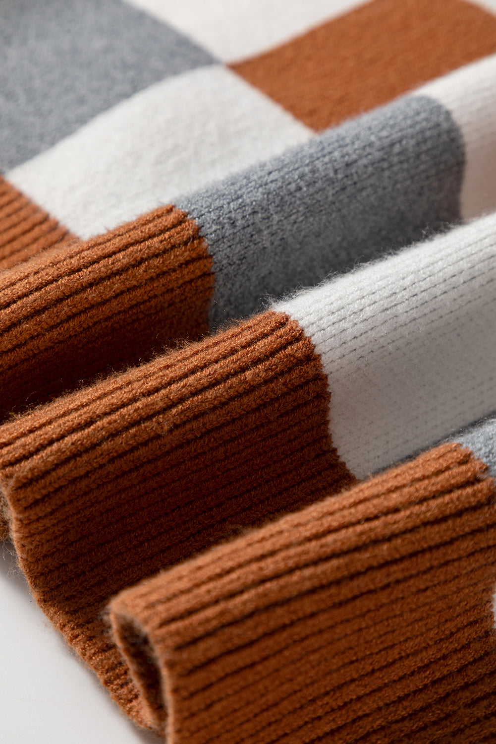 Brown Plus Size Checkered Crewneck Sweater