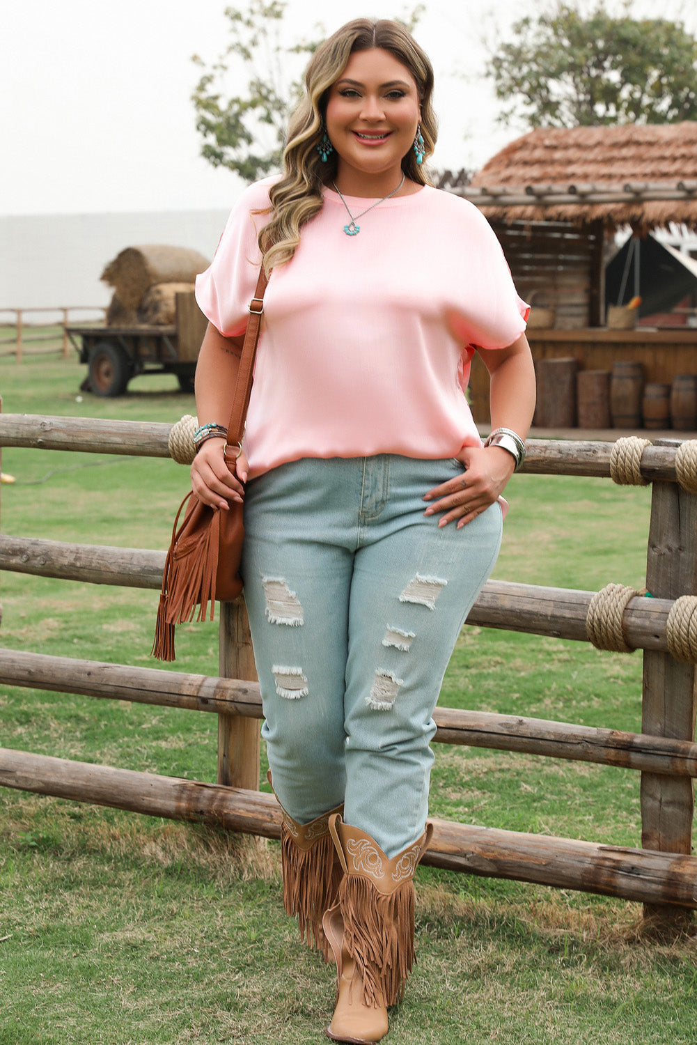 Plus Size Metallic Gloss Short Sleeve Top