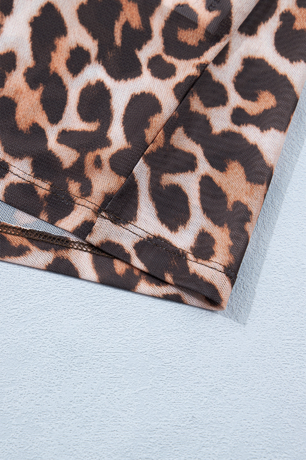 Brown Plus Size Mock Neck Leopard Mesh Top