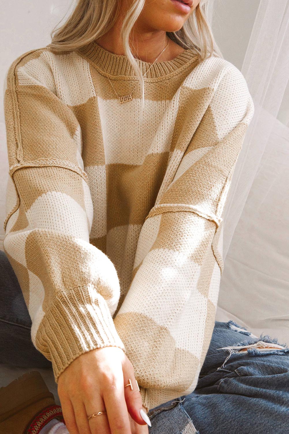 Checkered Long Sleeve Sweater