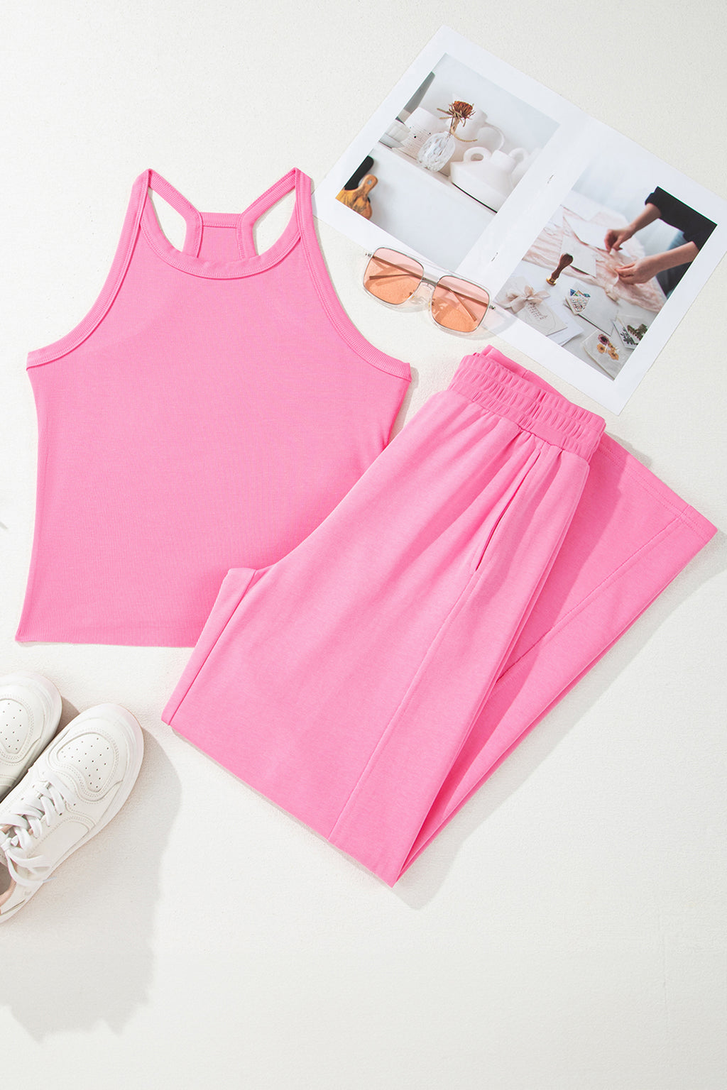 Slim Ribbed Tank Top and Sweatpants Set