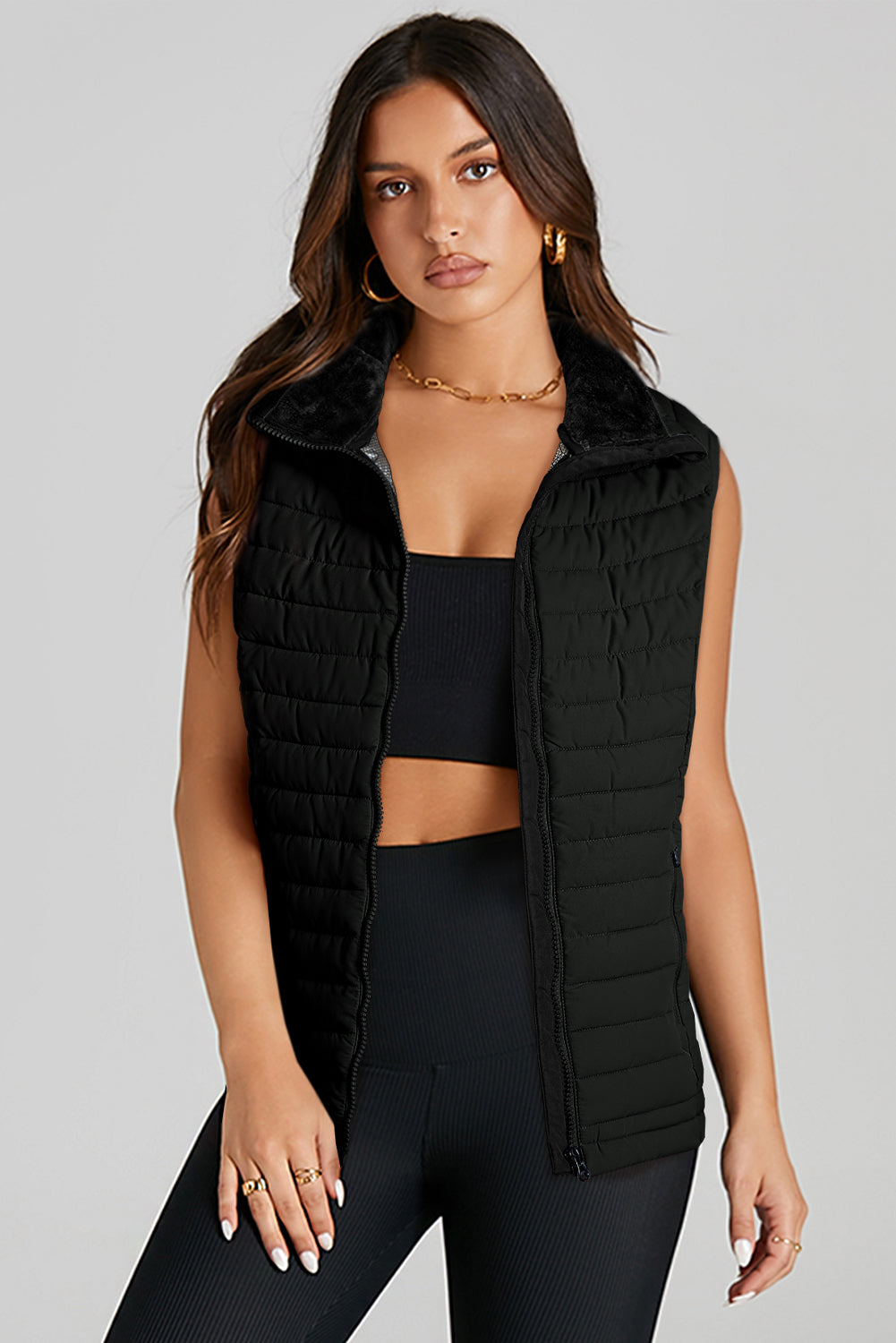 Plush Zipped Puffer Vest