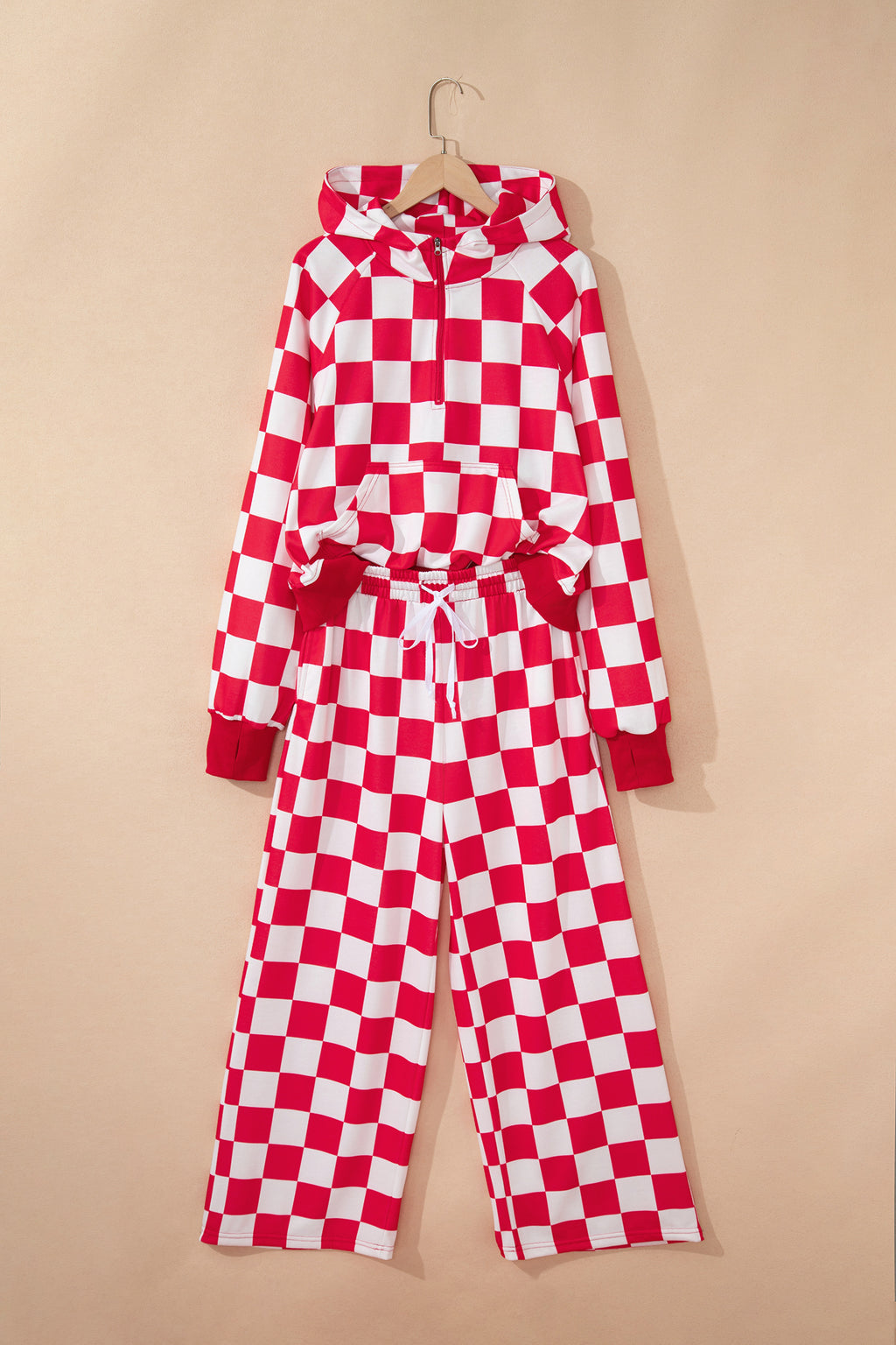 Checkered Half Zip Hoodie & Loose Pant Set