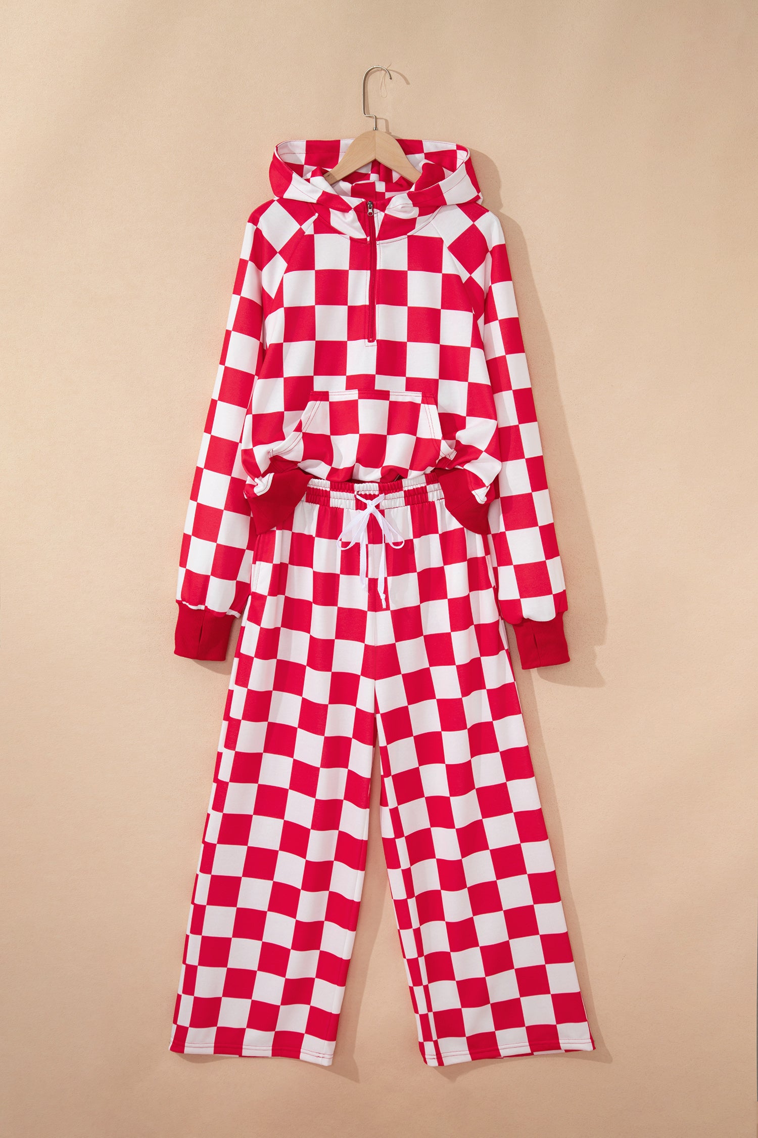 Checkered Half Zip Hoodie & Loose Pant Set
