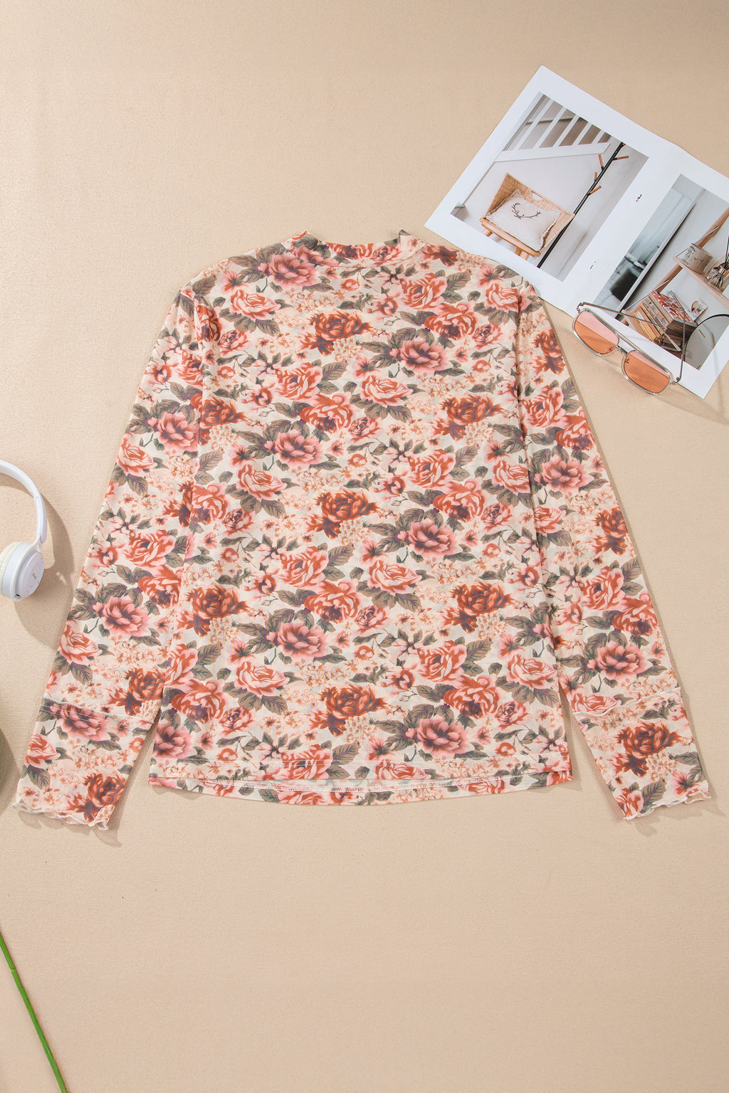 Plus Size Floral Long Sleeve Slim Top