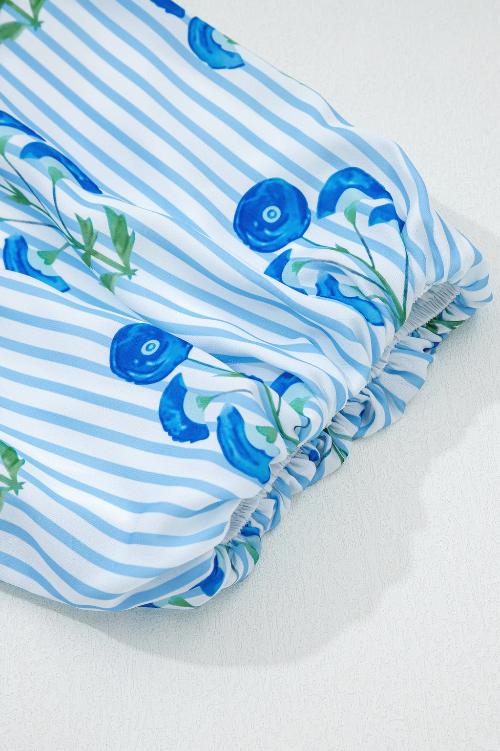 Floral Striped Puff Sleeve Flared Mini Dress