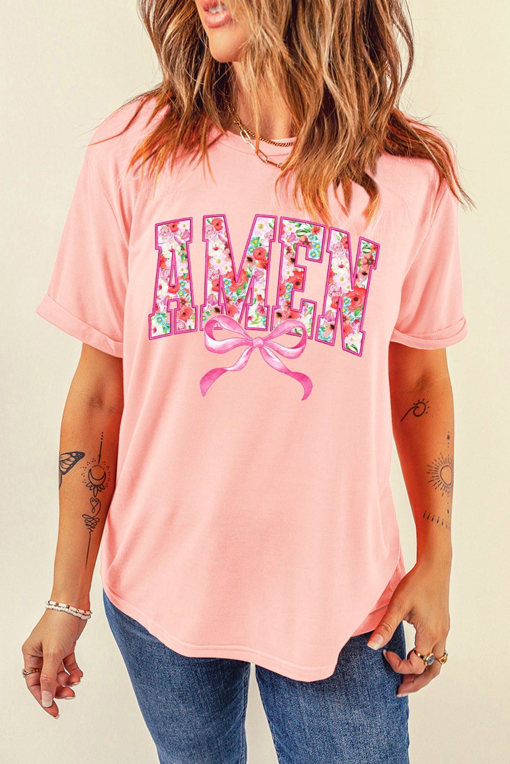 Floral Amen Bow Graphic Shirt