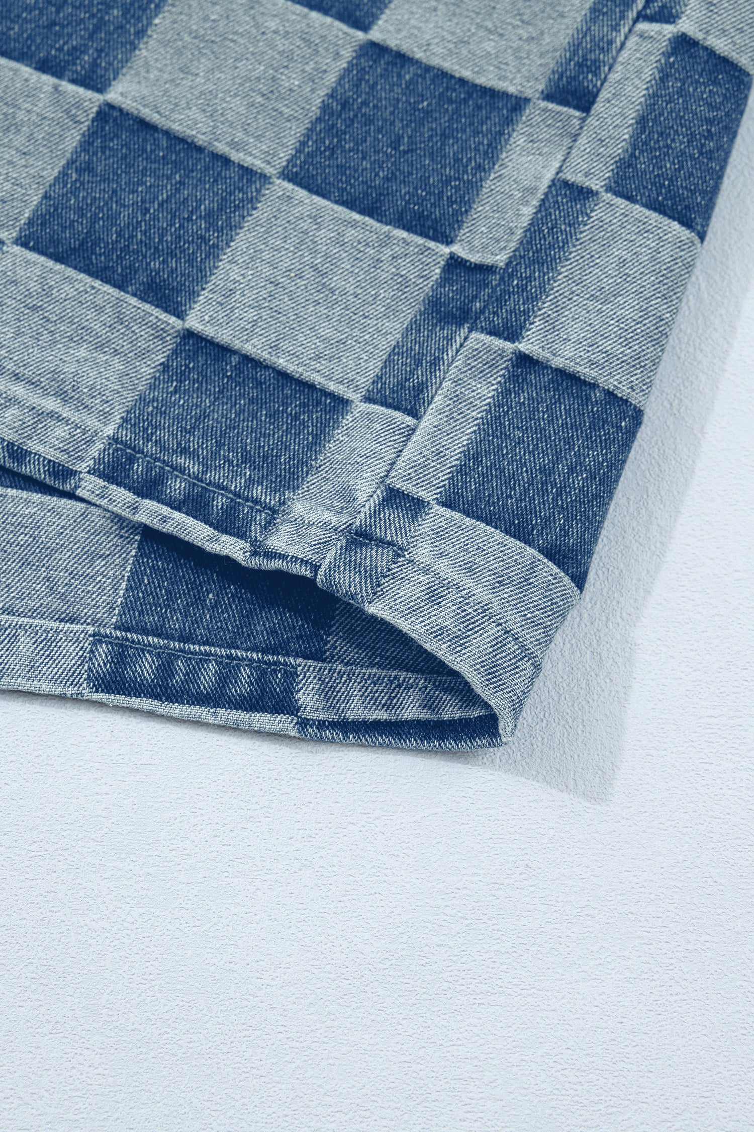 Checkered Ruffle Button Down Denim Vest