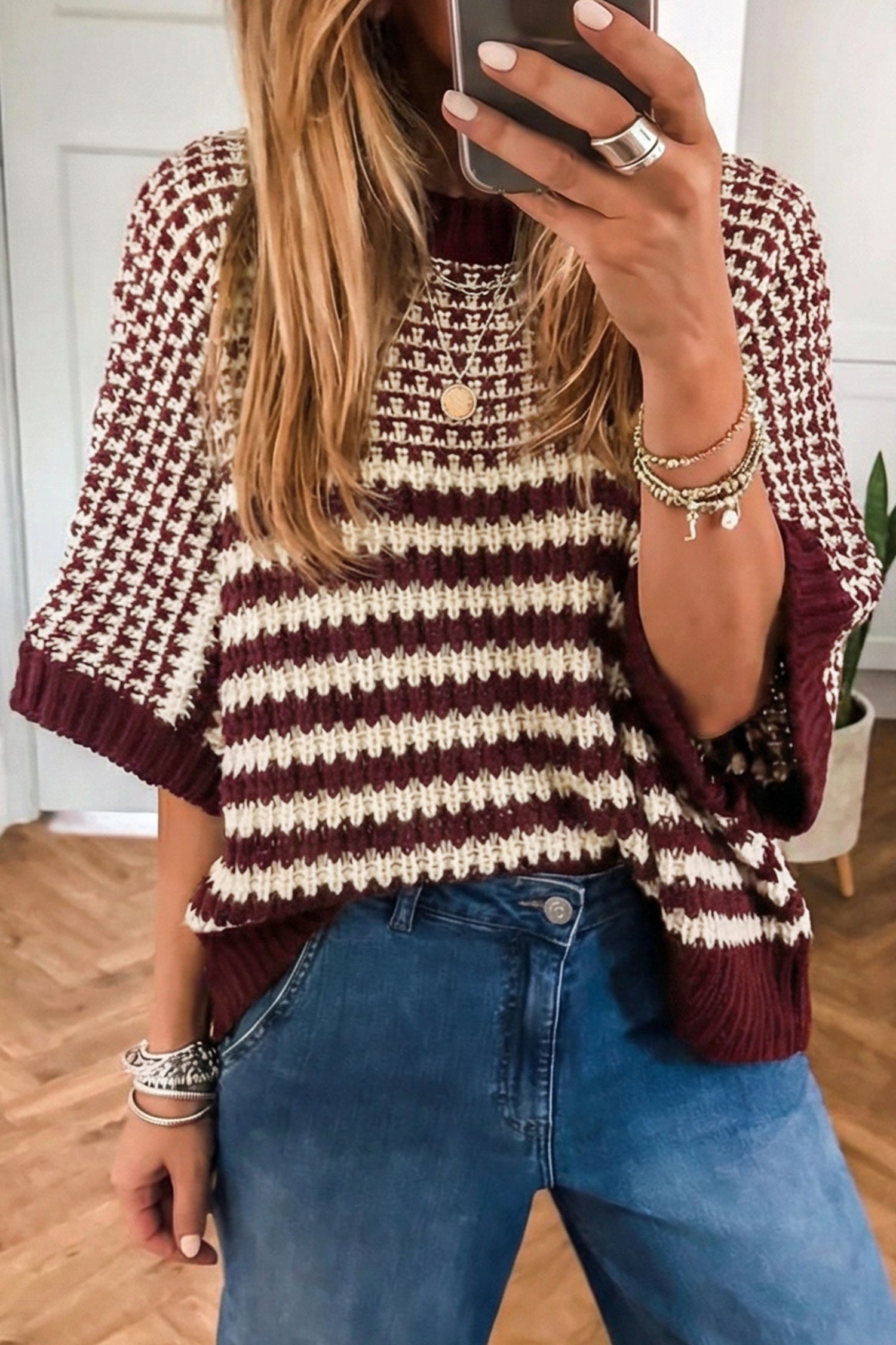 Striped Draped Sleeve Sweater
