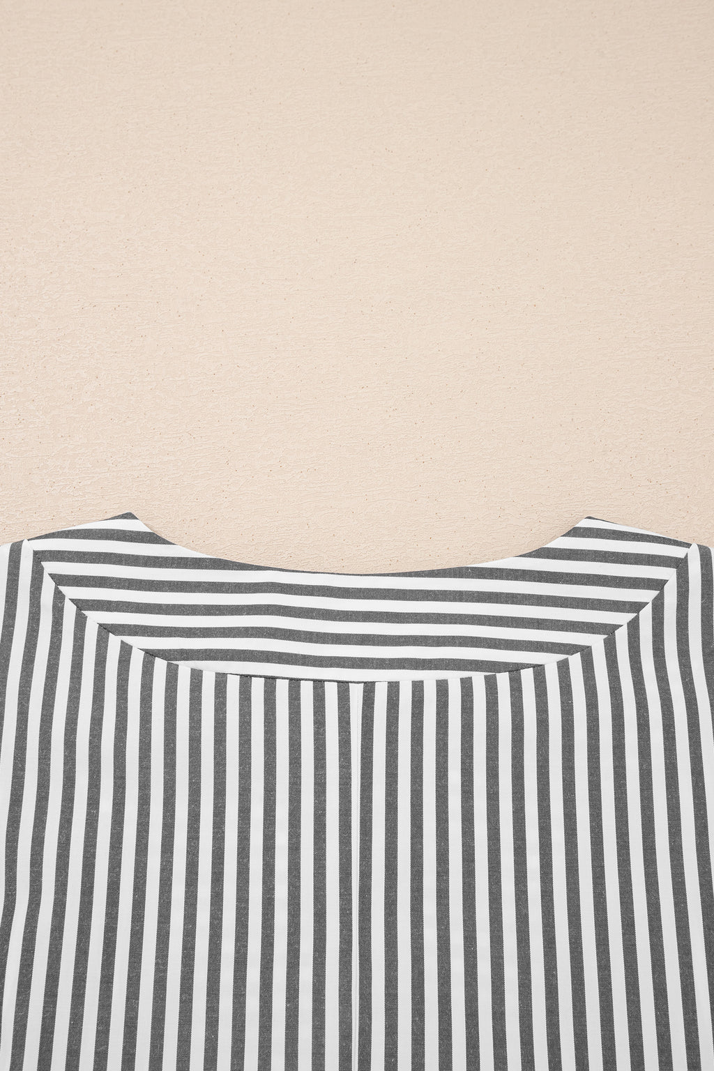 Black Stripe Plus Size V Neck Roll-tab Short Dolman Sleeve Blouse