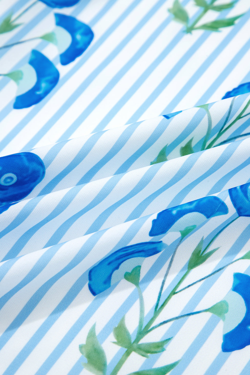 Floral Striped Puff Sleeve Flared Mini Dress