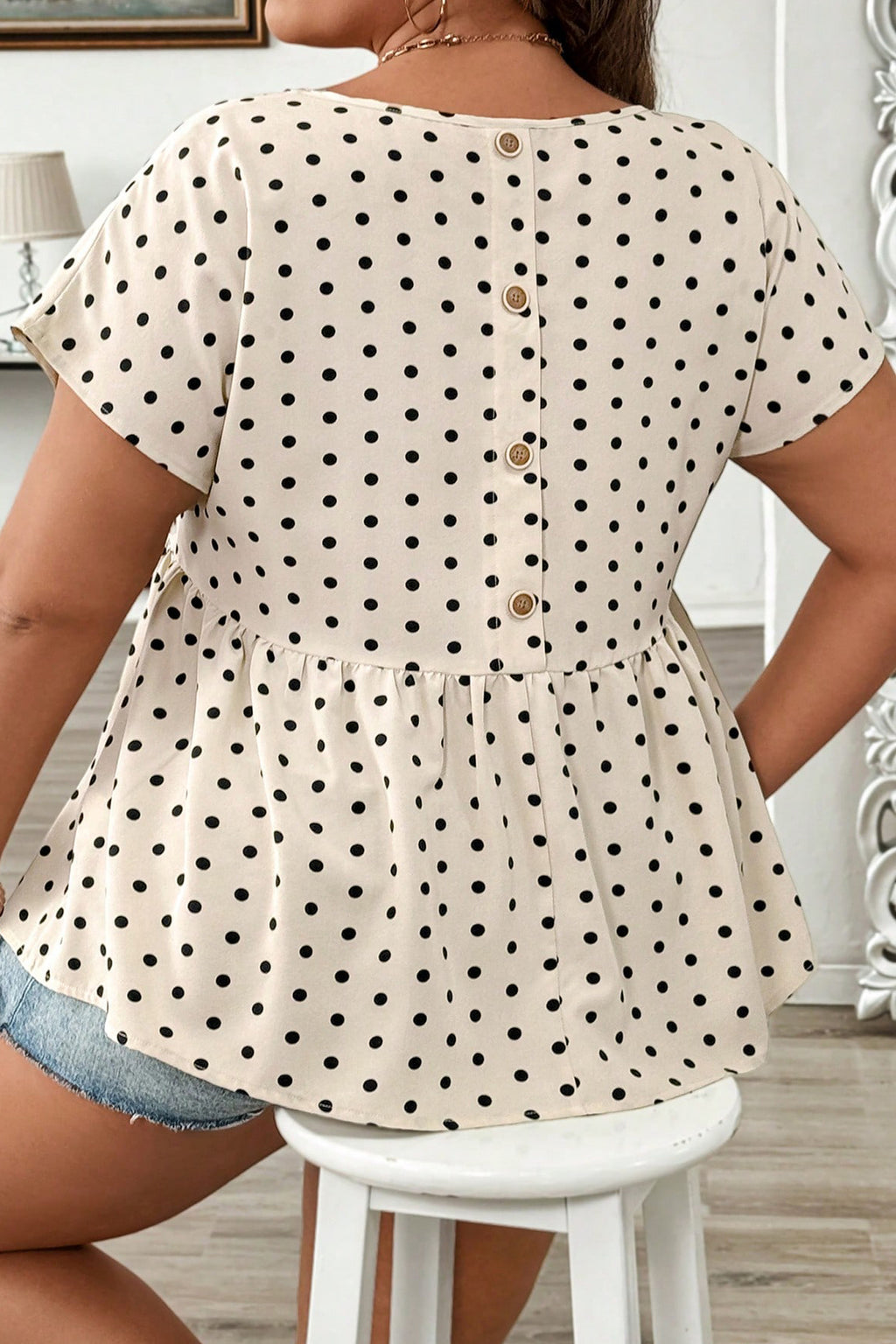 Plus Size Polka Dot Short Sleeve Blouse