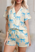 Yellow and Blue Bow Short Sleeve-Shorts Pajama Set