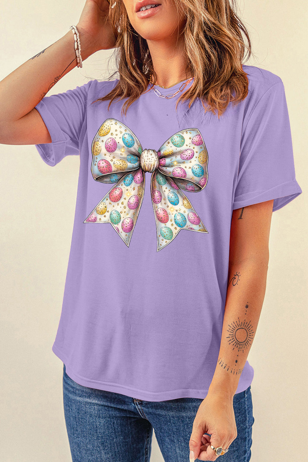 Celebrative Easter Eggs Bow Casual T Shirt