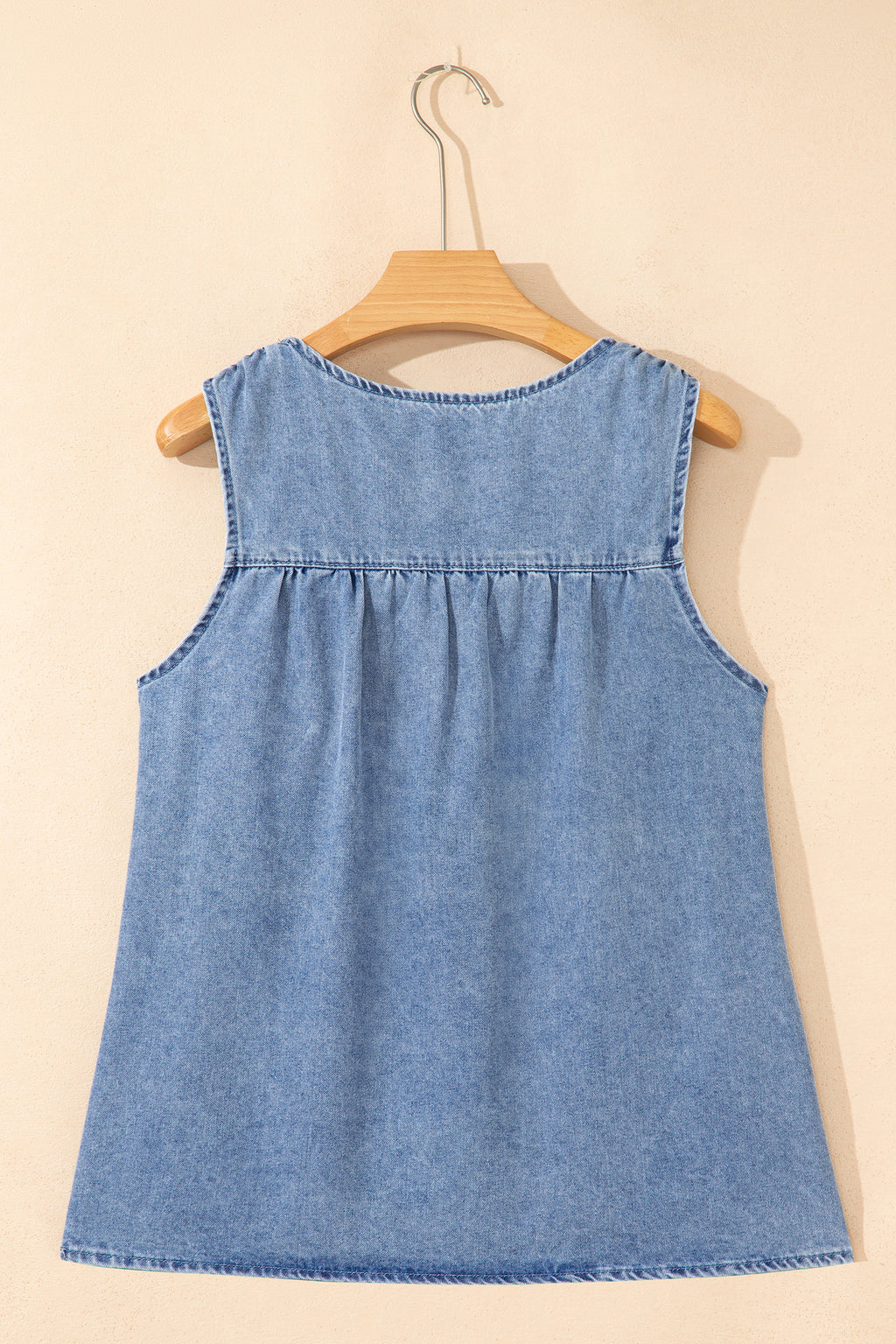 Denim Pleated Patchwork Sleeveless Top